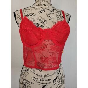 INC Intimates Sheer Corset Top SZ Large Vintage 90’s Red Floral Coquette